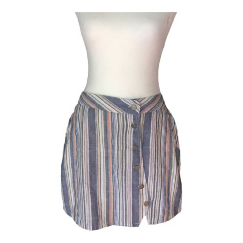 Addie Skirt‎ Womens Large Multicolored Striped Pockets Button Front Rayon Mini
